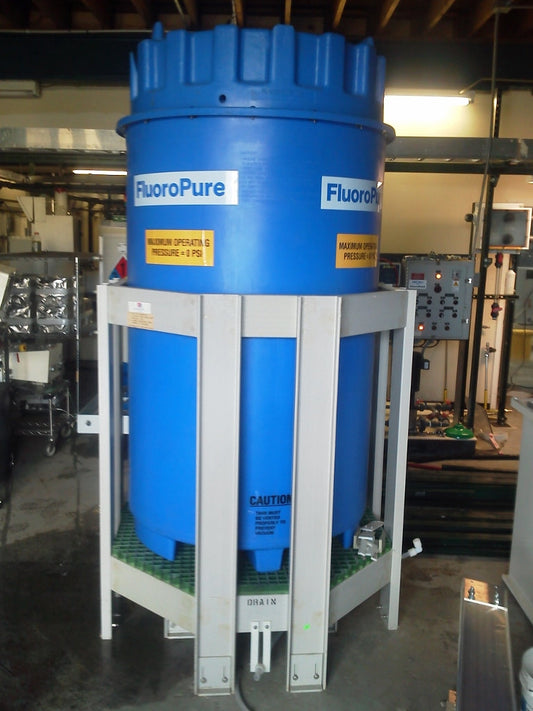317 Gallon Fluoropure PFA chemical tank, with stand and bottom drain (Please email or call for pricing)