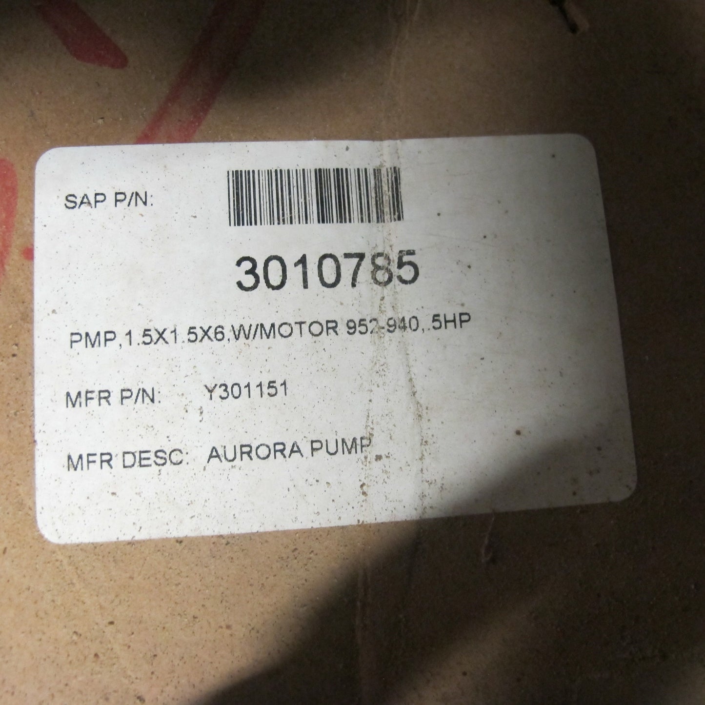 Aurora Pump Y301151 (PMP, 1.5 x 1.5 x 6, W/MOTOR, 952-940, 5HP)