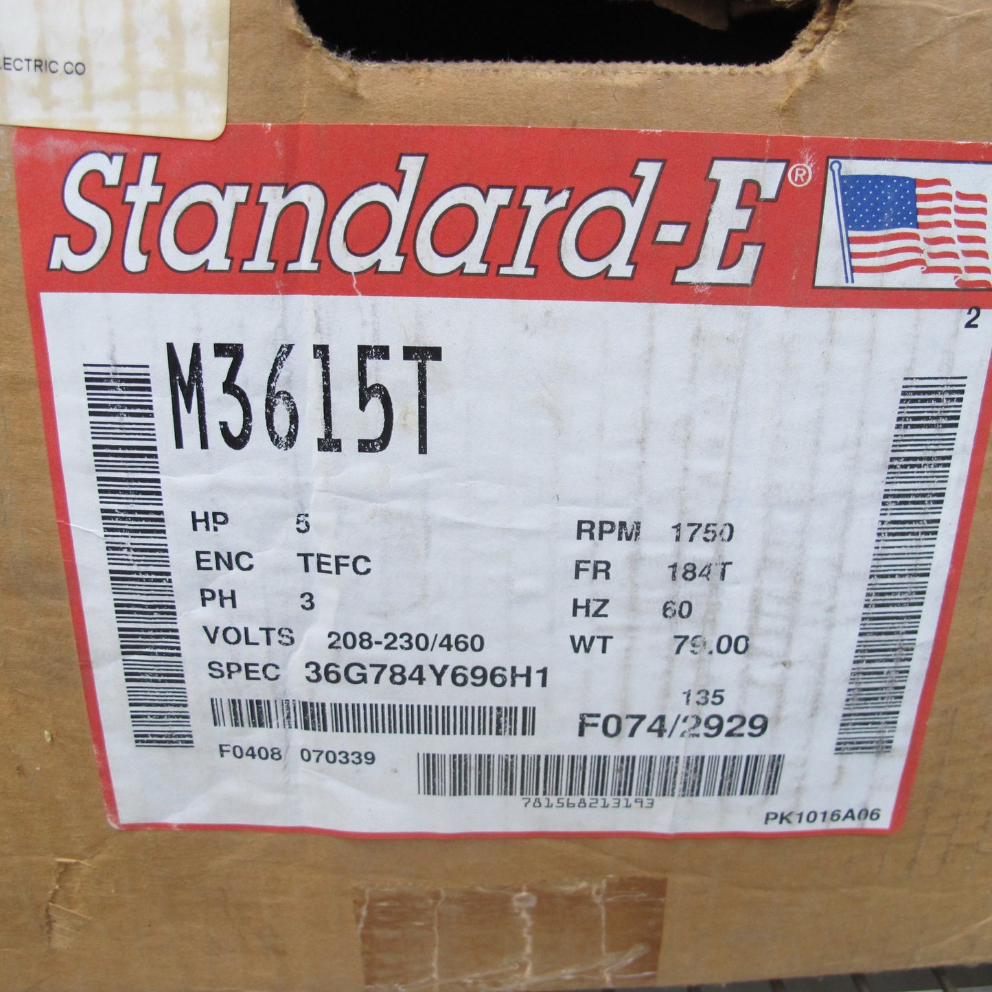 Baldor Electric M3615T, 5 Hp, 1800 Rpm, 184T FR, 230/460 Vac, 3 PH, TEFC, Foot Mounted, General Purpose Motor