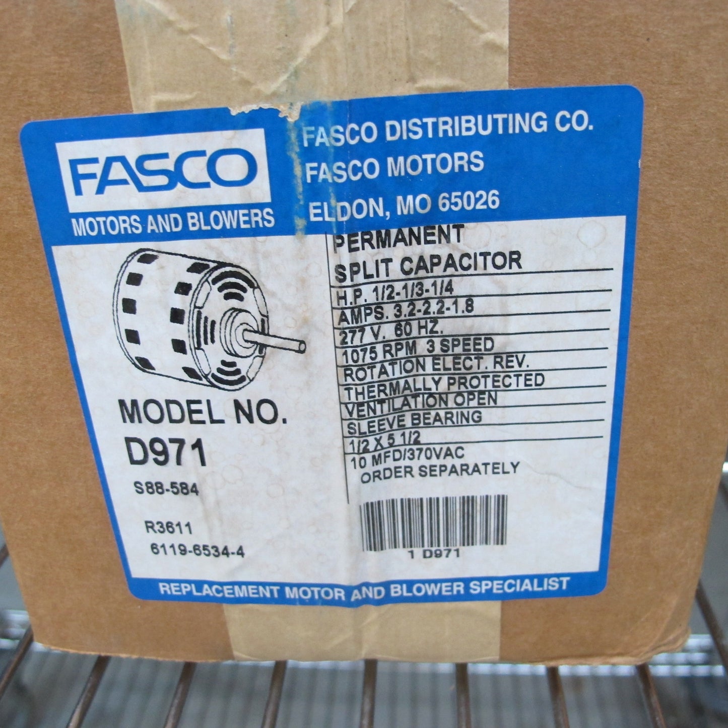 Fasco¬® D971 Direct Drive Permanent Split Capacitor Blower Motor, 1/2 - 1/3 - 1/4 hp, 277 V, 3.2 - 2.2 - 1.8 A