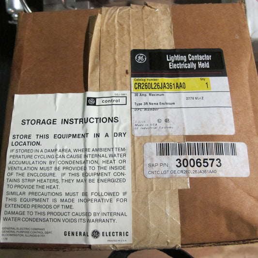 GE lighting contactor electrically held 30 amp 277v 60hz type 3r nema enclosure