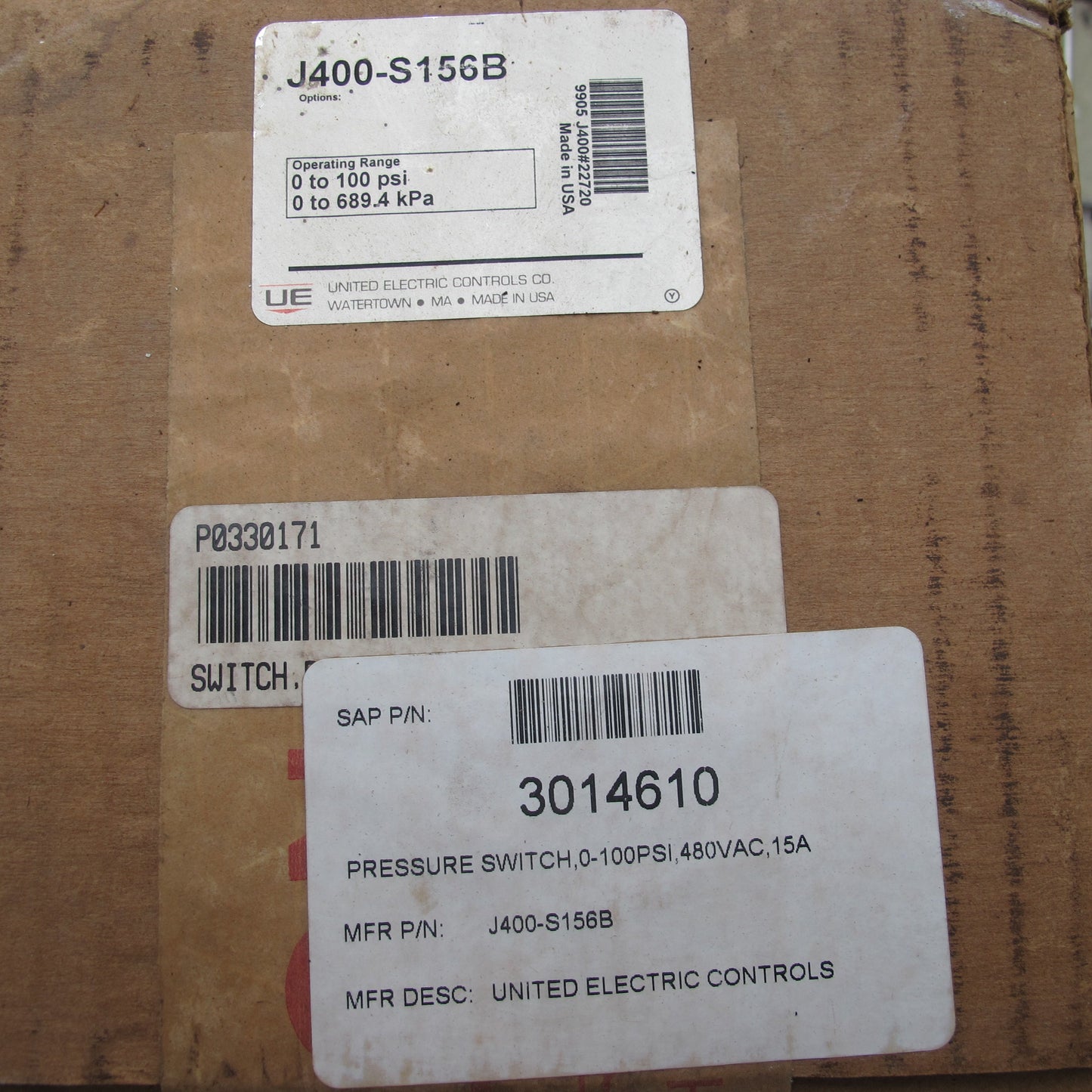 J400-S156B UE Controls Model J400 Pressure Switch