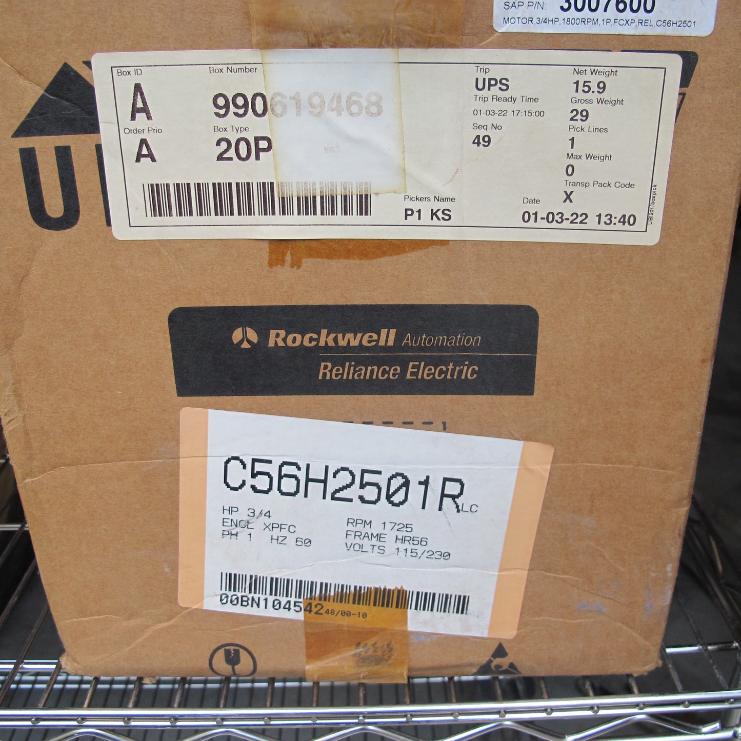 Reliance C56H2501R 3/4HP 1 Phase Electric Motor 1725 RPM