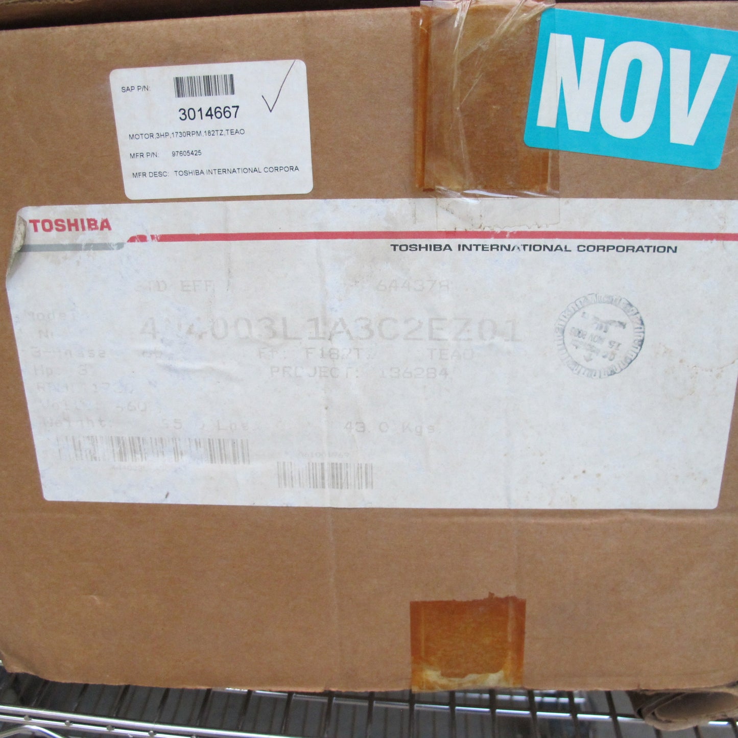 TOSHIBA 3 HP MOTOR , 1730 RPM