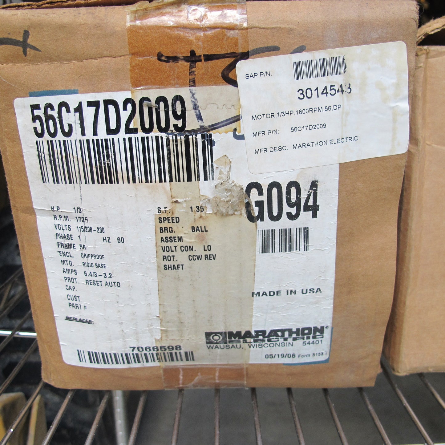 marathon electric 56c17d2009 1/3 hp 1725 rpm